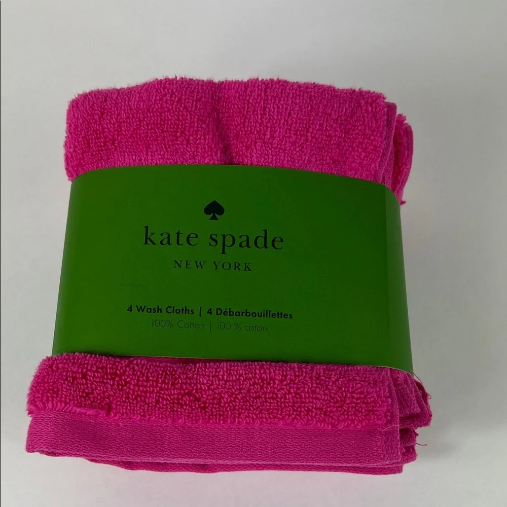 Kate Spade Wash Cloth Set of 4 Bright Pink 100% Cotton 13